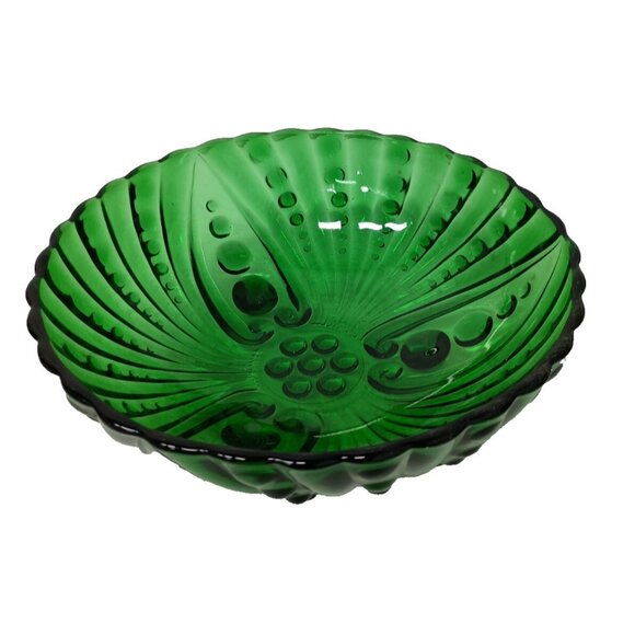 Vintage 50s Anchor Hocking Emerald Green Bubble Glass Footed Bowl Mid Century - Picture 1 of 7